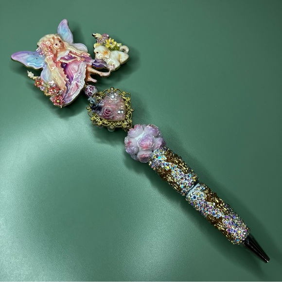 Fairy & Puppy with Decorative Gold Tone Accent Angels Handmade Beaded Pen - Picture 7 of 8